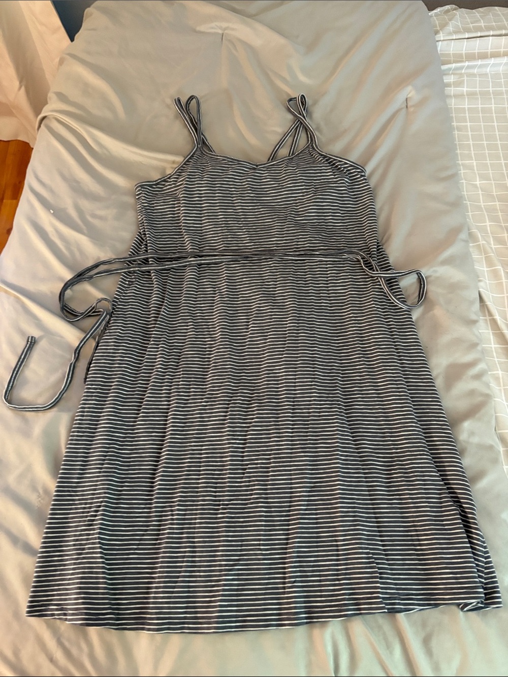 Striped Spaghetti-Strap Casual Dress - Hray & White